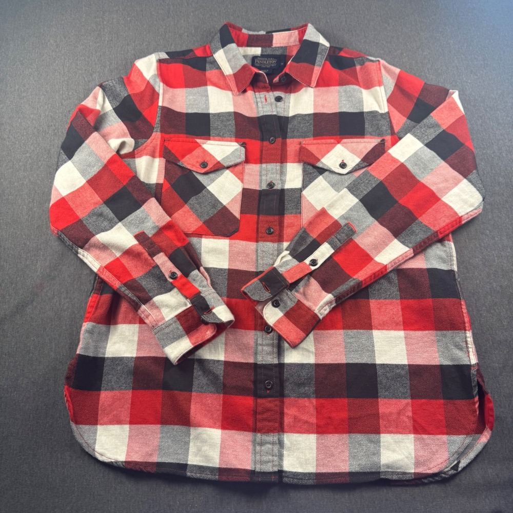 Pendleton Womens Red Black Buffalo Plaid Cotton Flannel Button Down Shirt Size M